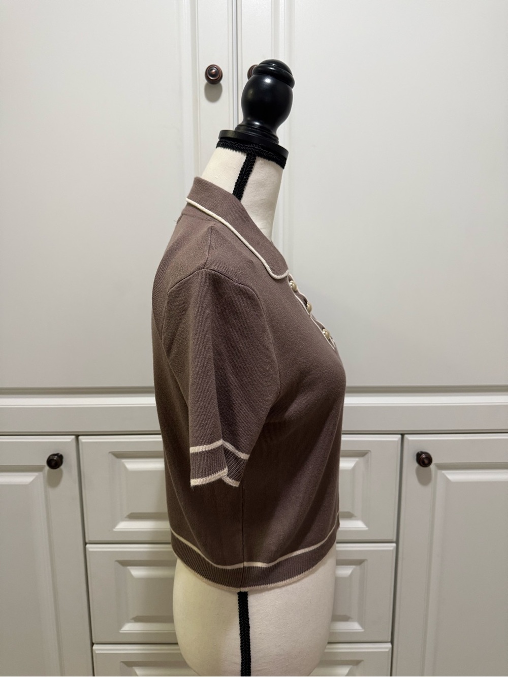 NWT Active USA Taupe trimmed dash pockets knit short sleeve sz m - Picture 7 of 10